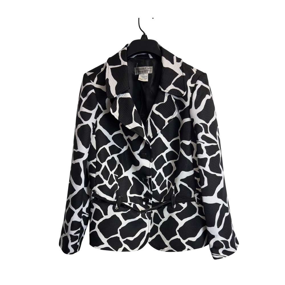 Allyson Cara Woman‎ Black White Giraffe Print Belted Blazer Jacket 14W
Lined
